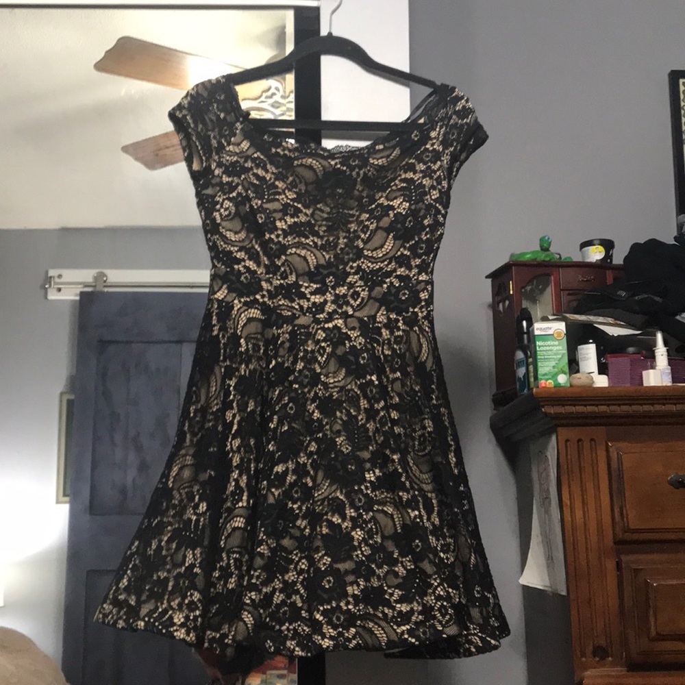 Black and Tan off the shoulder dress